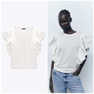 Zara Cotton Top With Voluminous Sleeves New